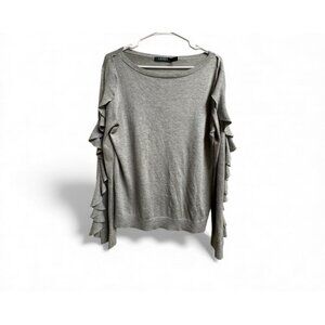 Lauren Ralph Lauren Gray Ruffle Sleeve Sweater Women’s Medium Modal Silk Blend